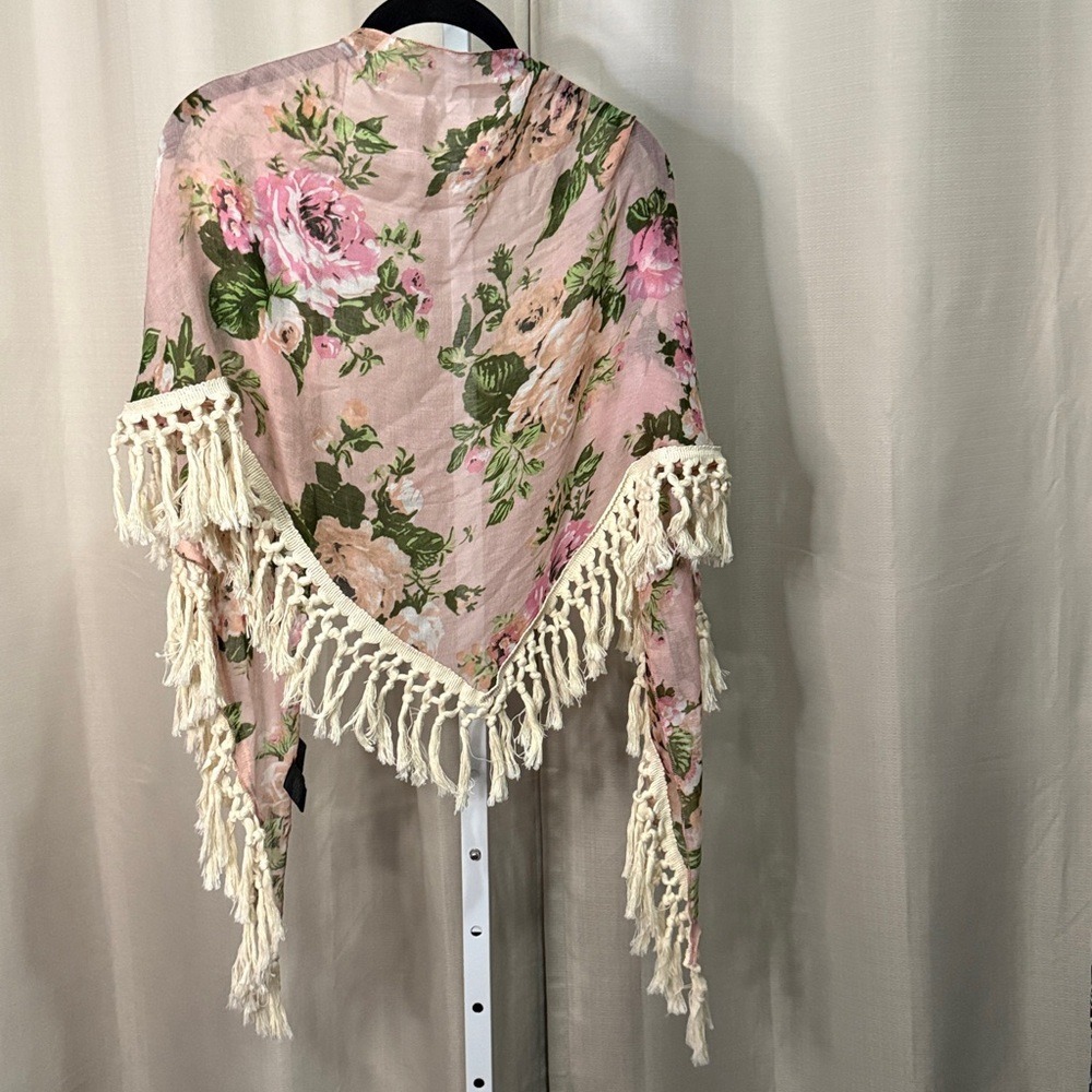 Steve Madden Floral Scarf Shawl Wrap with Fringe Trim - Picture 3 of 5